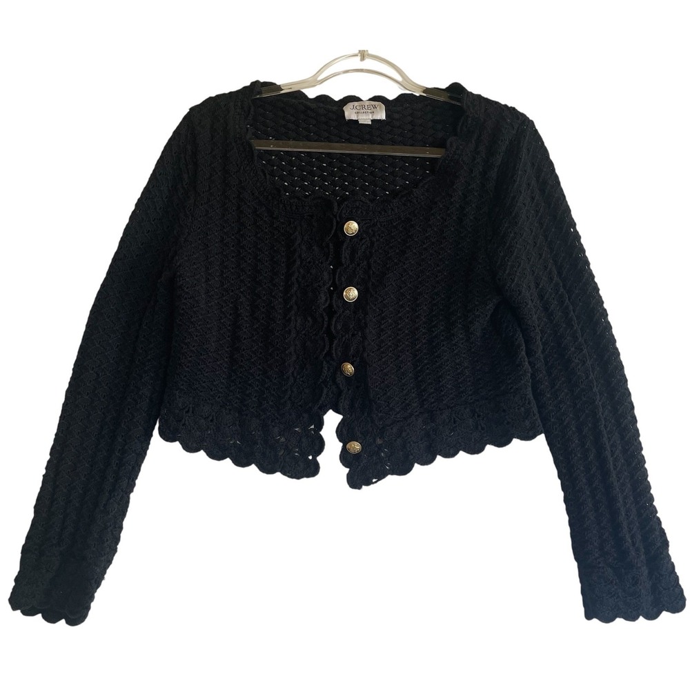 J.Crew Collection Crochet Cardigan Women Medium Cropped Black Feminine Coquette
